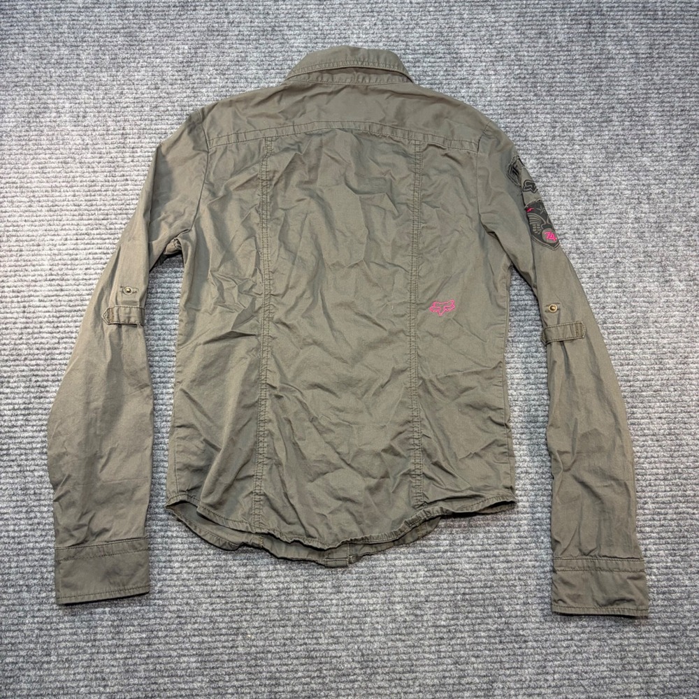 Fox Racing Women Olive Green Snap Front Utility Shirt Long Sleeve Moto Large - Picture 6 of 10